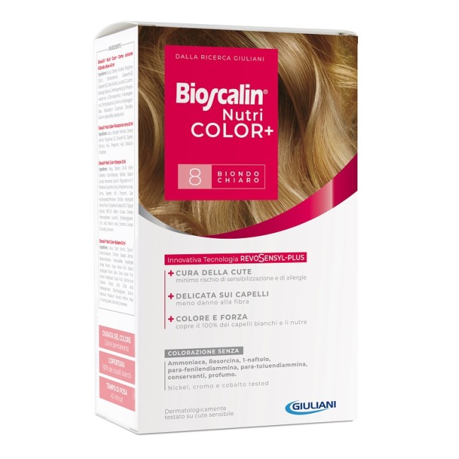Confezione contenente Bioscalin Nutricolor Plus Crema Colorante per Capelli BIondo Chiaro 8