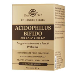 Confezione da 60 capsule vegetali di Solgar Acidophilus Bifido Integratore Di Fermenti Lattici Per Il Microbiota Intestinale.
