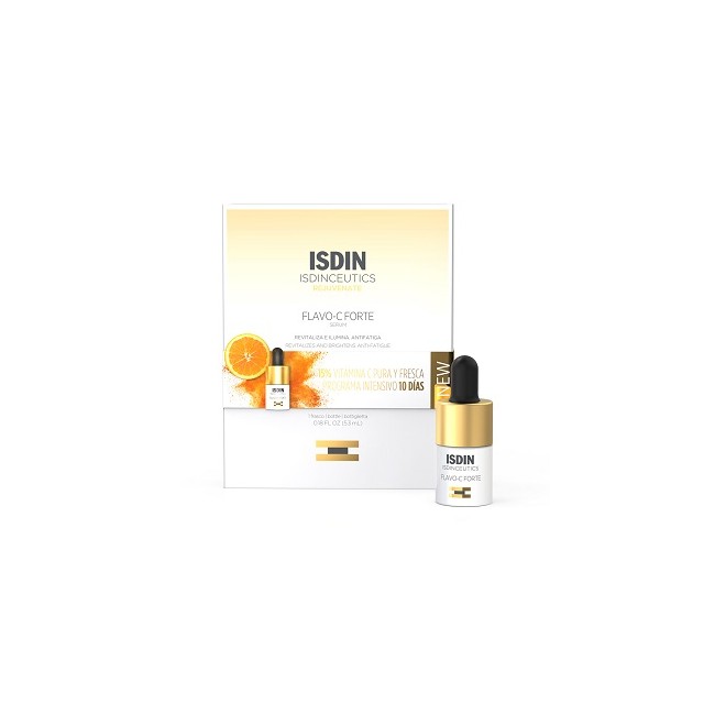 Confezione da 1 flaconcino di Isdinceutics Flavo-C Forte siero viso anti-età. Confezione da 1 flaconcino di Isdinceutics Flavo-C Forte siero viso anti-età.