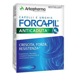 Confezione da 30 compresse di Forcapil Anti Caduta, integratore per favorire la crescita e la resistenza dei capelli.