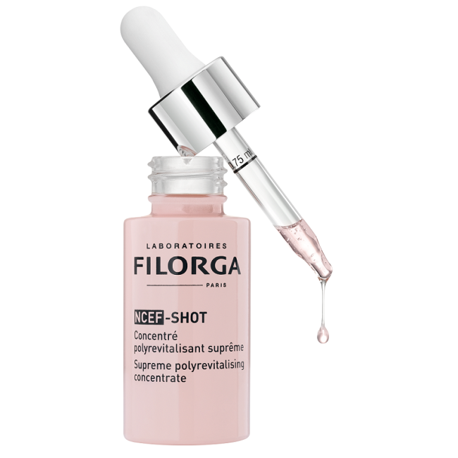 Flacone da 15 ml di Filorga Ncef Shot Concentrate Booster Viso Per La Rigenerazione Della Pelle.