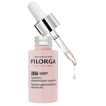 Flacone da 15 ml di Filorga Ncef Shot Concentrate Booster Viso Per La Rigenerazione Della Pelle.