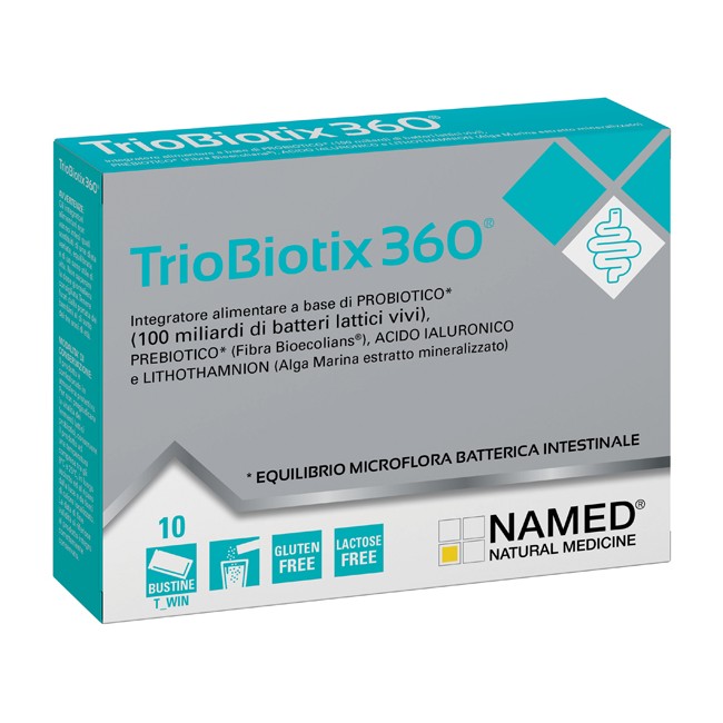 Confezione da 10 bustine di Named Triobiotix 360 integratore per il benessere intestinale Confezione da 10 bustine di Named Triobiotix 360 integratore per il benessere intestinale