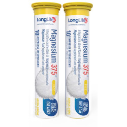 Confezione da 20 compresse di Longlife Magnesium 375, integratore contro stanchezza e affaticamento.