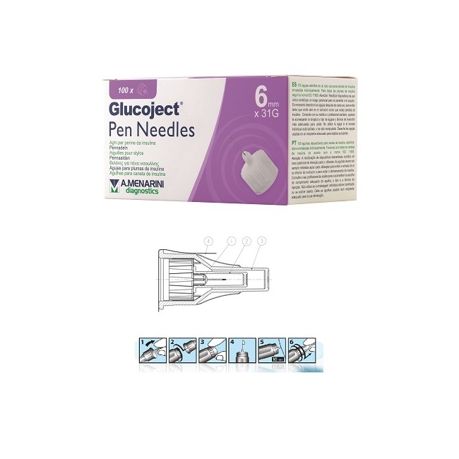 AGO PER PENNA DA INSULINA GLUCOJECT LUNGHEZZA 6 MM GAUGE 31 100 PEZZI AGO PER PENNA DA INSULINA GLUCOJECT LUNGHEZZA 6 MM GAUGE 31 100 PEZZI