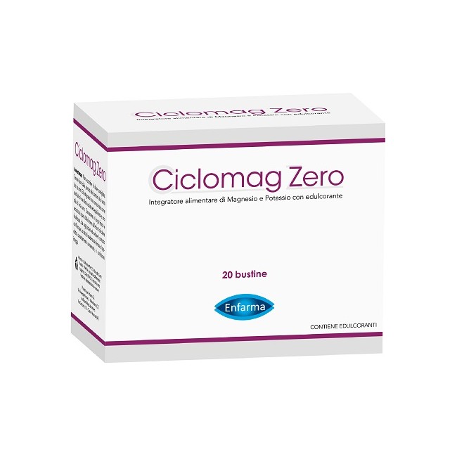 Confezione da 20 bustine di Ciclomag Zero integratore di magnesio e potassio senza zucchero. Confezione da 20 bustine di Ciclomag Zero integratore di magnesio e potassio senza zucchero.
