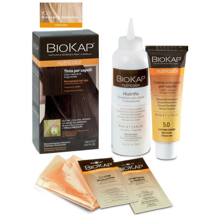 BIOKAP NUTRICOLOR 10,0 NEW BIONDO EXTRA CHIARISSIMO TINTA TUBO + FLACONE BIOKAP NUTRICOLOR 10,0 NEW BIONDO EXTRA CHIARISSIMO TINTA TUBO + FLACONE