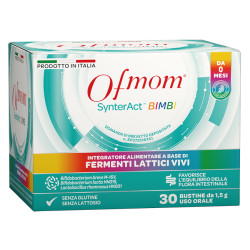 Confezione da 30 stick di Ofmom Synteract Bimbi, integratore per intestino e difese immunitarie.