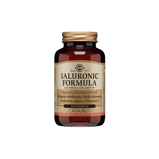 Barattolo da 30 tavolette di Solgar Ialuronic Formula, integratore per pelle e cartilagini. Barattolo da 30 tavolette di Solgar Ialuronic Formula, integratore per pelle e cartilagini.