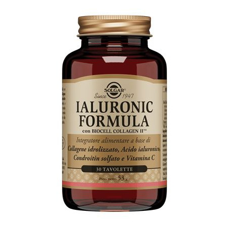 Barattolo da 30 tavolette di Solgar Ialuronic Formula, integratore per pelle e cartilagini.