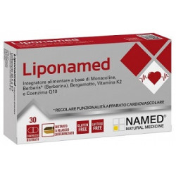 Confezione da 30 compresse di Named Liponamed, integratore per il colesetrolo e la funzionalità cardiocircolatoria.