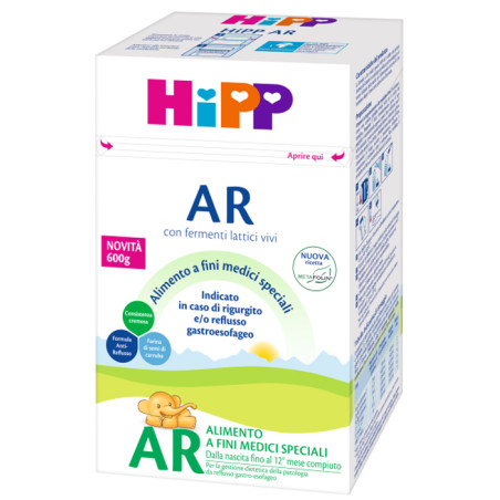 Confezione da 600 g di Hipp AR, latte antireflusso e antirigurgito con metafolina.