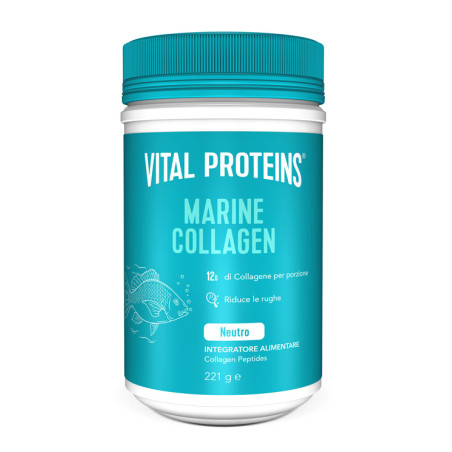 Barattolo da 221 grammi di Nestlè Vital Proteins Marine Collagen, integratore per ridurre le rughe del viso. Barattolo da 221 grammi di Nestlè Vital Proteins Marine Collagen, integratore per ridurre le rughe del viso.