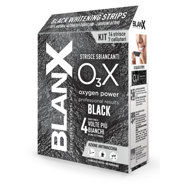 BLANX O3X BLACK STRISCE SBIANCANTI E ANTIMACCHIA 14 PEZZI BLANX O3X BLACK STRISCE SBIANCANTI E ANTIMACCHIA 14 PEZZI