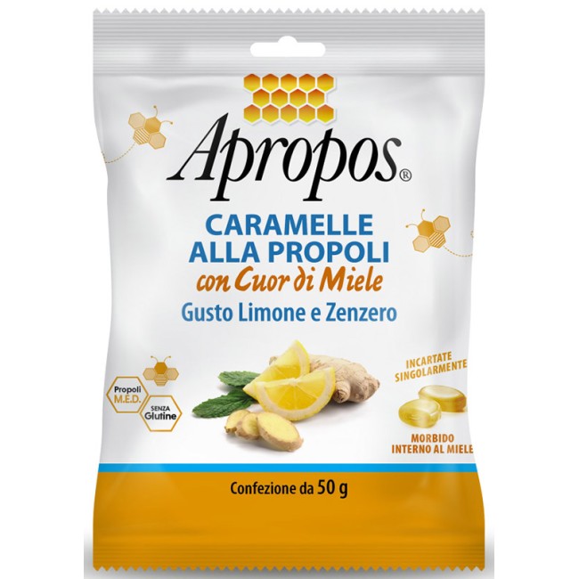 APROPOS CARAMELLE DURE LIMONE/ZENZERO CUOR DI MIELE 50 G APROPOS CARAMELLE DURE LIMONE/ZENZERO CUOR DI MIELE 50 G
