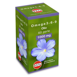 Confezione da 60 perle di Kos Omega 3-6-9, integratore anti-invecchiamento per la pelle.