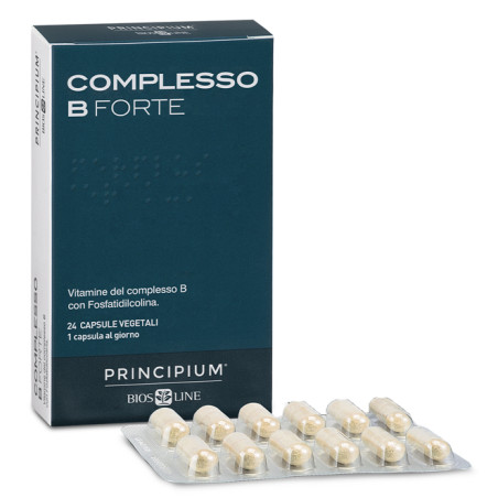 Confezione da 24 capsule di Bios Line Principium Complesso B Forte, integratore utile contro stanchezza ed affaticamento.