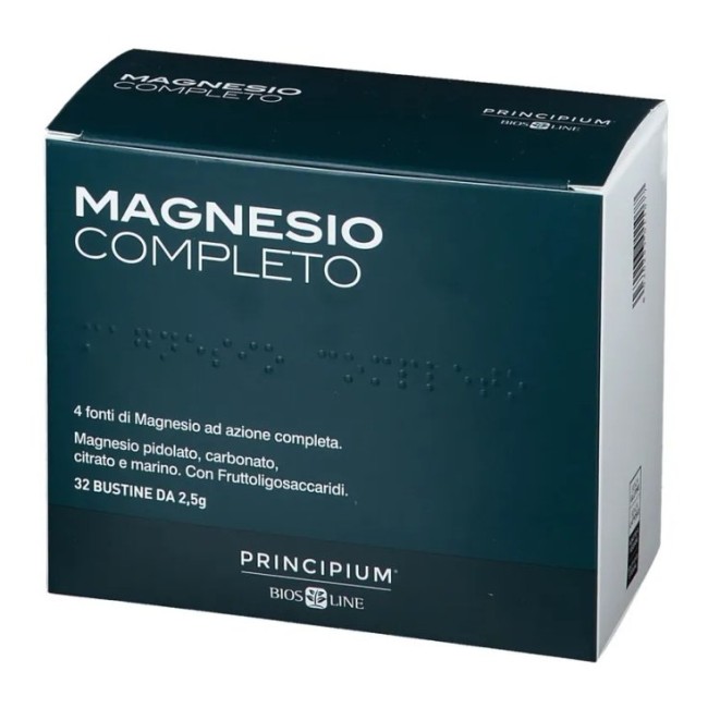Confezione da 32 bustine di Bios Line Principium Magnesio Completo, integratore contro la stanchezza fisica e mentale. Confezione da 32 bustine di Bios Line Principium Magnesio Completo, integratore contro la stanchezza fisica e mentale.
