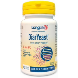 Confezione da 60 capsule di Longlife Diaryeast, integratore contro i disturbi intestinali.