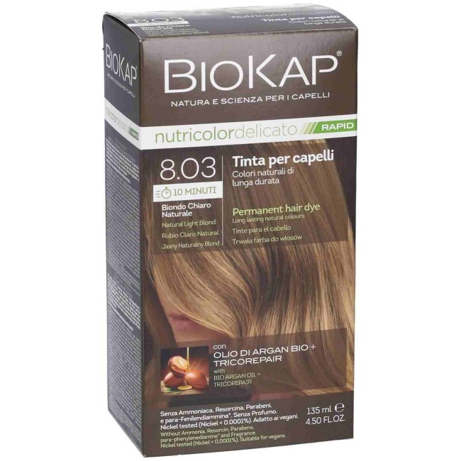 BIOKAP NUTRICOLOR DELICATO RAPID 8,03 BIONDO CHIARO NATURALE 135 ML BIOKAP NUTRICOLOR DELICATO RAPID 8,03 BIONDO CHIARO NATURALE 135 ML