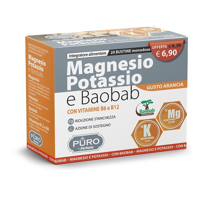 PURO MAGNESIO POTASSIO E BAOBAB 20 BUSTINE 4 G PURO MAGNESIO POTASSIO E BAOBAB 20 BUSTINE 4 G