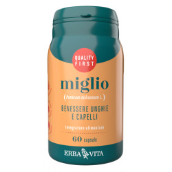 Confezione da 60 capsule di Erba Vita Miglio, integratore per il benessere di unghie e capelli.