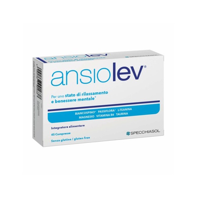 Confezione da 45 compresse di Ansiolev integratore per il rilassamento ed il benessere mentale Confezione da 45 compresse di Ansiolev integratore per il rilassamento ed il benessere mentale