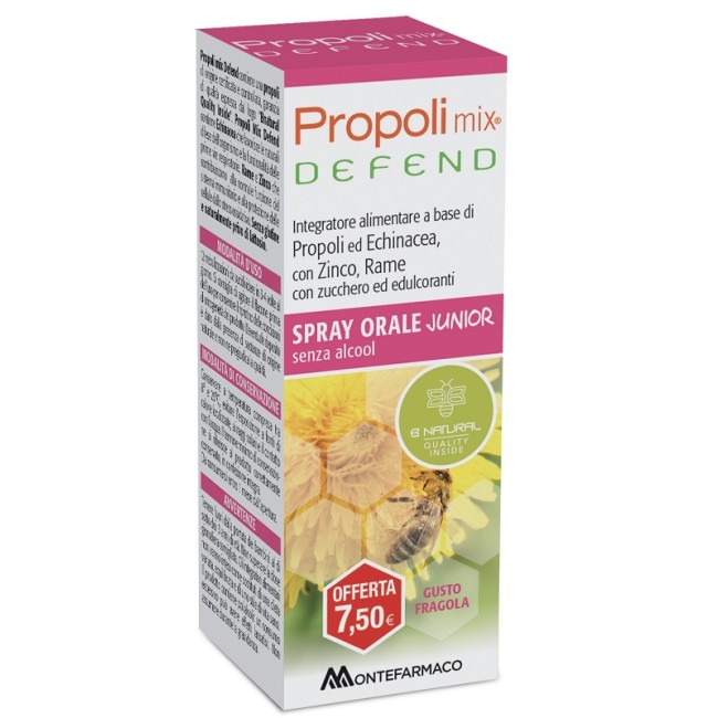 PROPOLI MIX DEFEND SPRAY ORALE JUNIOR ANALCOLICO 30 ML GUSTO FRAGOLA PROPOLI MIX DEFEND SPRAY ORALE JUNIOR ANALCOLICO 30 ML GUSTO FRAGOLA