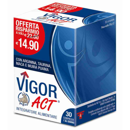 Confezione da 30 compresse di Vigor Act, integratore per energia, forza e vitalità. Confezione da 30 compresse di Vigor Act, integratore per energia, forza e vitalità.
