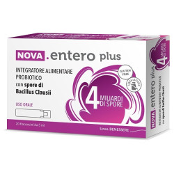 Confezione contenente 20 flaconcini da 5 ml di Nova Entero 4 Miliardi, integratore ricco di fermenti lattici.