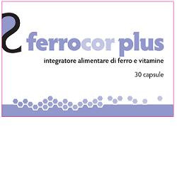 Confezione da 30 capsule di Ferrocor Plus Integratore Di Ferro E Vitamine Per Stanchezza E Affaticamento.