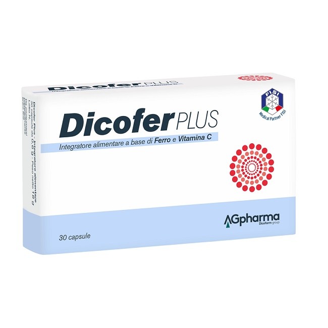 Confezione da 30 capsule di Dicofer Plus Integratore Di Ferro E Vitamina C. Confezione da 30 capsule di Dicofer Plus Integratore Di Ferro E Vitamina C.