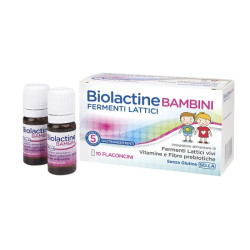 Confezione da 10 flaconcini di Biolactine Bambini, integratore per intestino e metabolismo energetico.