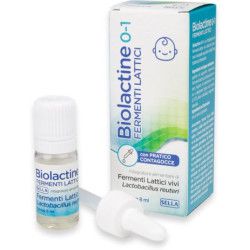 Flacone da 8 ml di Biolactine 0-1, integratore di fermenti lattici vivi per bambini.