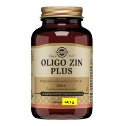 Barattolo da 50 tavolette di Solgar Oligo Zin Plus, integratore antiossidante e ricostituente.