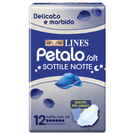 Lines Petalo Soft Sottile Notte Con Ali Ipoallergenico 12 Pezzi Lines Petalo Soft Sottile Notte Con Ali Ipoallergenico 12 Pezzi