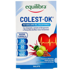 Confezione da 20 compresse di Equilibra Colest Ok, integratore per abbassare il colesterolo.