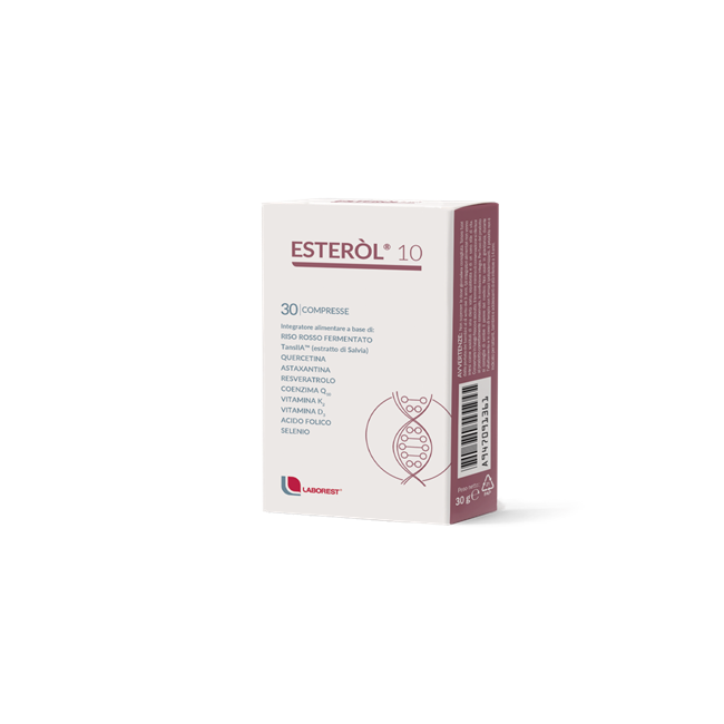 Confezione da 30 compresse di Esterol 10, integratore per abbassare il colesterolo. Confezione da 30 compresse di Esterol 10, integratore per abbassare il colesterolo.