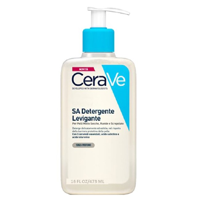 Flacone da 473 ml di Cerave SA Detergente Levigante Esfoliante Per Pelli Secche E Screpolate. Flacone da 473 ml di Cerave SA Detergente Levigante Esfoliante Per Pelli Secche E Screpolate.