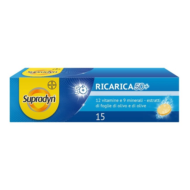 Confezione da 15 compresse effervescenti di supradyn ricarica 50+ per adulti sopra i 50 anni Confezione da 15 compresse effervescenti di supradyn ricarica 50+ per adulti sopra i 50 anni