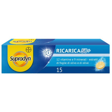 Confezione da 15 compresse effervescenti di supradyn ricarica 50+ per adulti sopra i 50 anni
