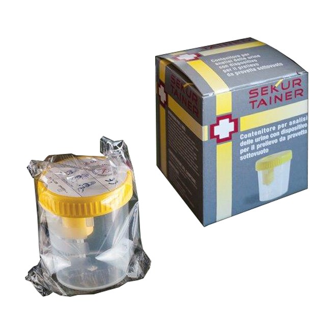 CONTENITORE PER URINA SEKUR TRAINER CON TAPPO A VITE E SONDA PER PRELIEVO DA PROVETTA SOTTOVUOTO 120ML CONTENITORE PER URINA SEKUR TRAINER CON TAPPO A VITE E SONDA PER PRELIEVO DA PROVETTA SOTTOVUOTO 120ML