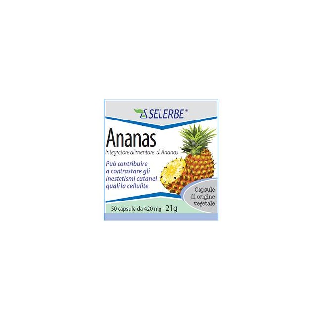 Confezione da 50 capsule di Selerbe Ananas Estratto Secco, integratore contro gli inestetismi della cellulite. Confezione da 50 capsule di Selerbe Ananas Estratto Secco, integratore contro gli inestetismi della cellulite.