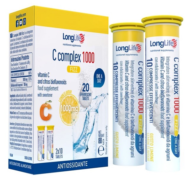 LONGLIFE C COMPLEX 1000 FIZZ 20 COMPRESSE EFFERVESCENTI LONGLIFE C COMPLEX 1000 FIZZ 20 COMPRESSE EFFERVESCENTI