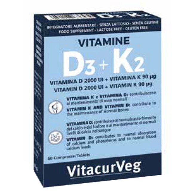 Vitamine D3+K2 Integratore Per Denti Ossa E Coagulazione 60 Compresse Vitamine D3+K2 Integratore Per Denti Ossa E Coagulazione 60 Compresse