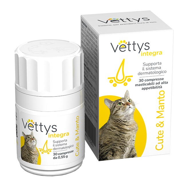 VETTYS INTEGRA CUTE&MANTO GATTO 30 COMPRESSE MASTICABILI VETTYS INTEGRA CUTE&MANTO GATTO 30 COMPRESSE MASTICABILI