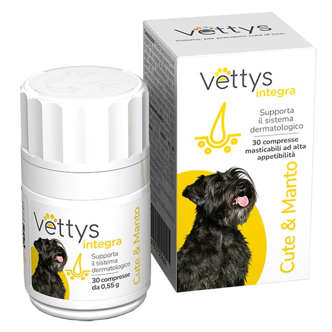 VETTYS INTEGRA CUTE&MANTO CANE 30 COMPRESSE MASTICABILI VETTYS INTEGRA CUTE&MANTO CANE 30 COMPRESSE MASTICABILI