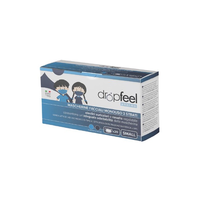 MASCHERINA USO MEDICO DROPFEEL PHARMA MONOUSO SMALL TIPO II BLU NAVY E AZZURO 20 PEZZI MASCHERINA USO MEDICO DROPFEEL PHARMA MONOUSO SMALL TIPO II BLU NAVY E AZZURO 20 PEZZI