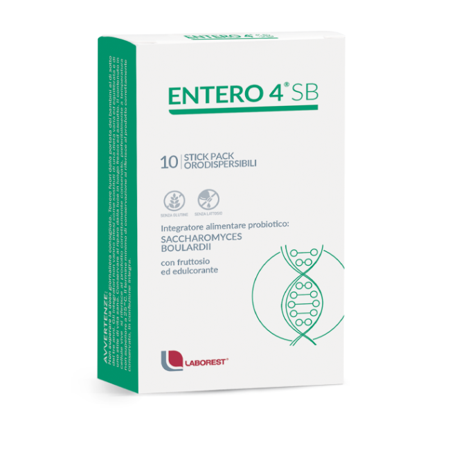 Confezione da 10 stick di Entero 4 Sb, integratore per l'equilibrio della flora intestinale. Confezione da 10 stick di Entero 4 Sb, integratore per l'equilibrio della flora intestinale.