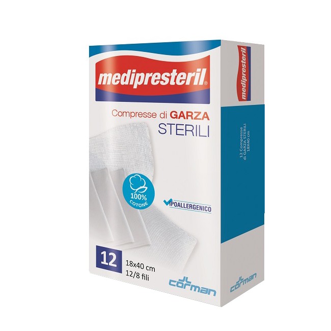 Garza Compressa Medipresteril 12-8 Fu 18x40cm 12 Pezzi